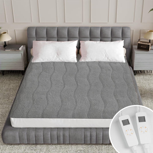 Heated Mattress Pad Queen Size,80"x60" Electric Bed Warmer with Dual Controller 6 Heat Settings & Auto Off,Deep Pocket Fit Machine Washable,Gray