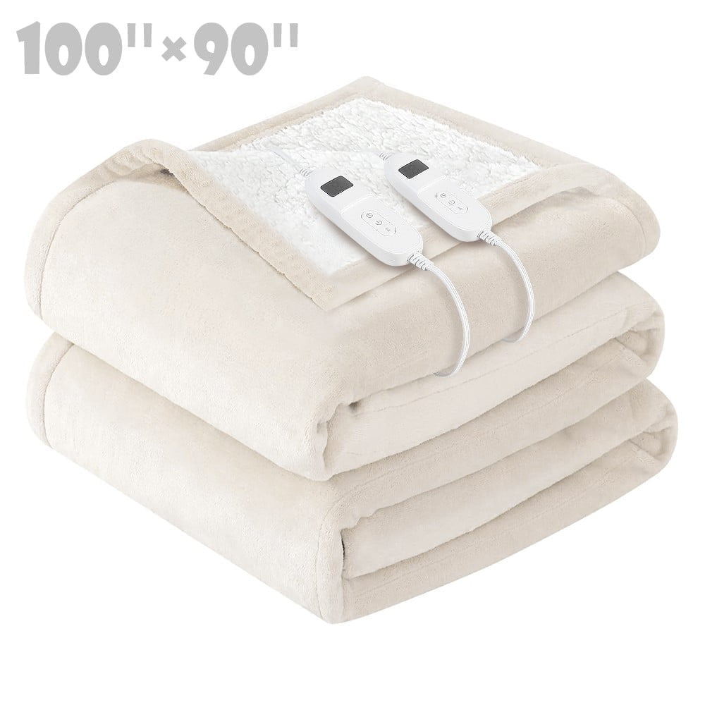 COWIN Electric Blanket King Size,Flannel and Soft Cotton Fleece Heated Blanket with 10 Heating Levels & 1-8 Hours Auto Shut Off, Machine Washable, Beige, 100" x 90"
