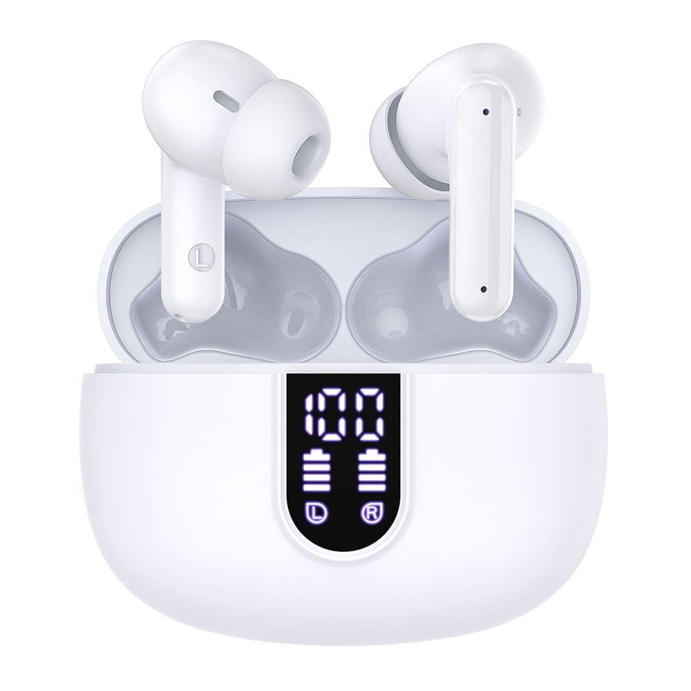Wireless Earbuds Bluetooth Headphones, with LED Display Charging Case, Waterproof In-Ear Earphones with Mic for iPhone /Android /PC /Laptop, White